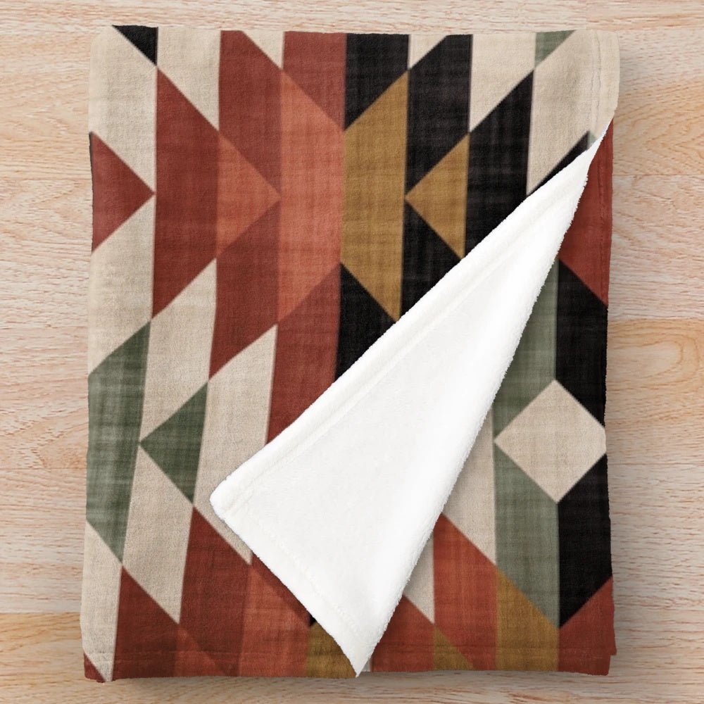 Southwestern Boho Plush Blanket with Tribal Patterns