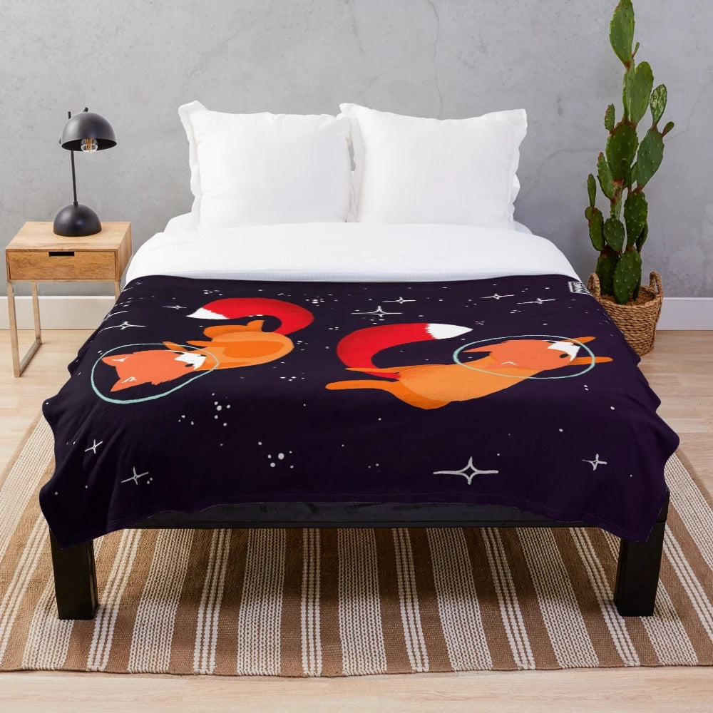Space foxes digital illustration plush blanket