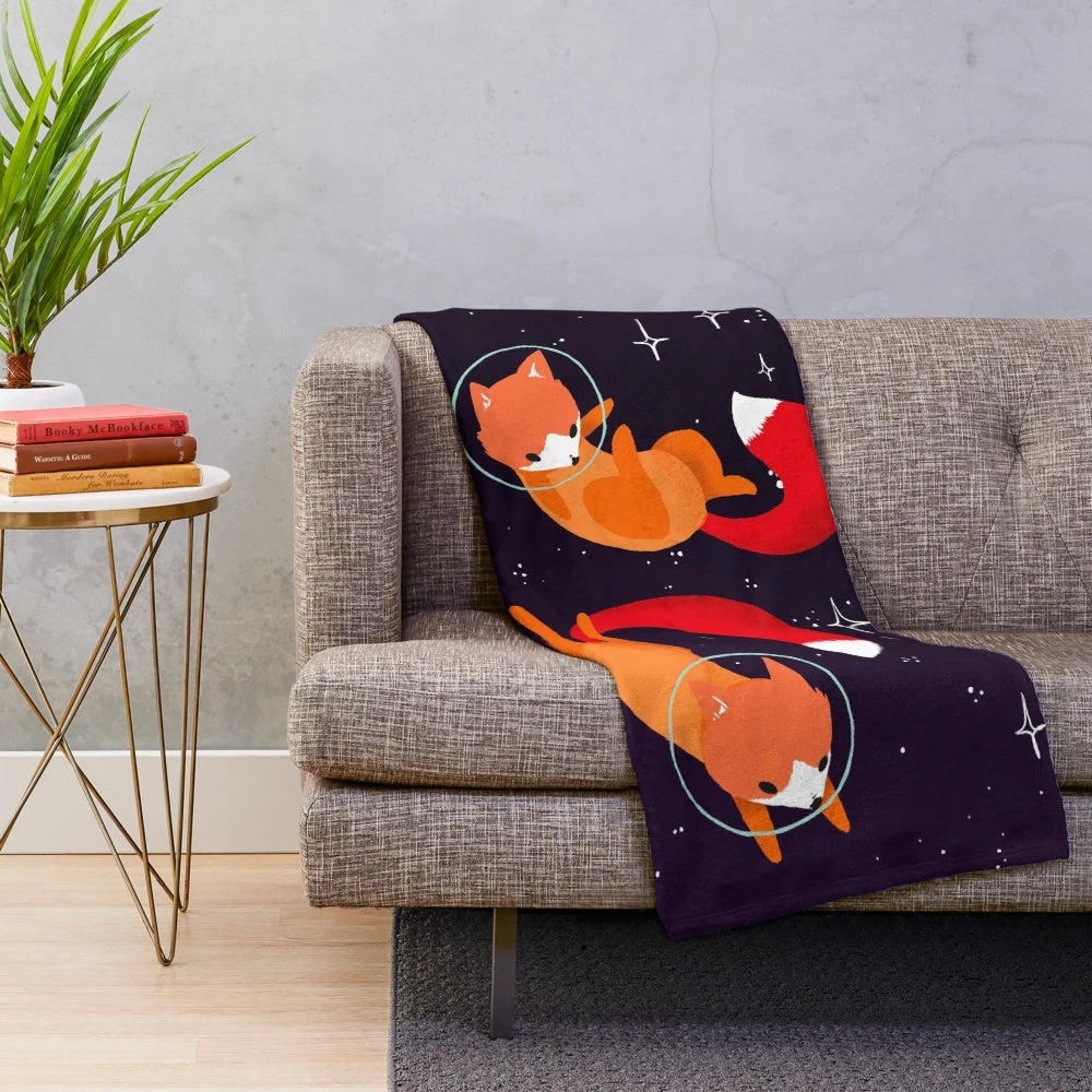 Space foxes digital illustration plush blanket