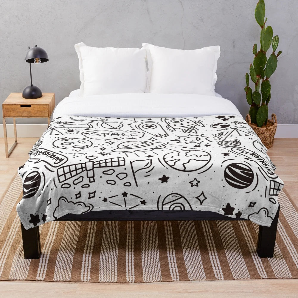 Cozy space pattern plush blanket with galaxy print design