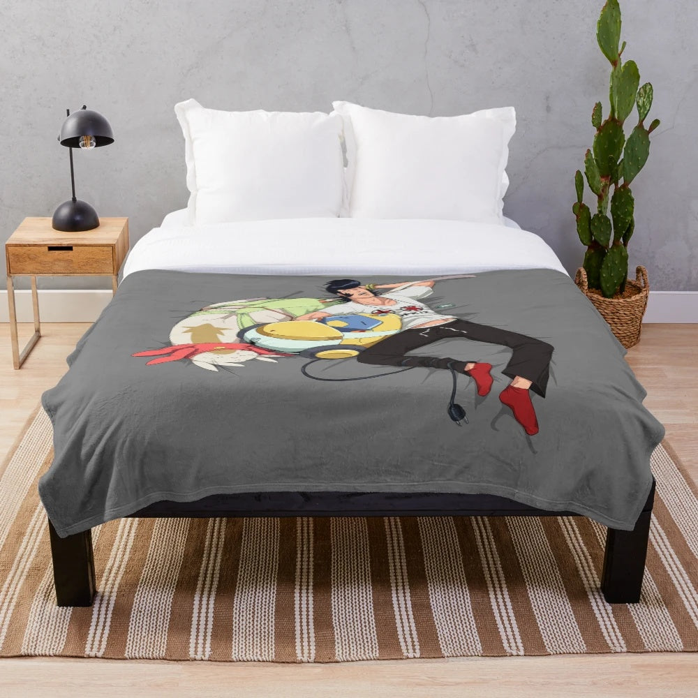 Snoozing Space Crew Plush Blanket with Cute Anime Characters