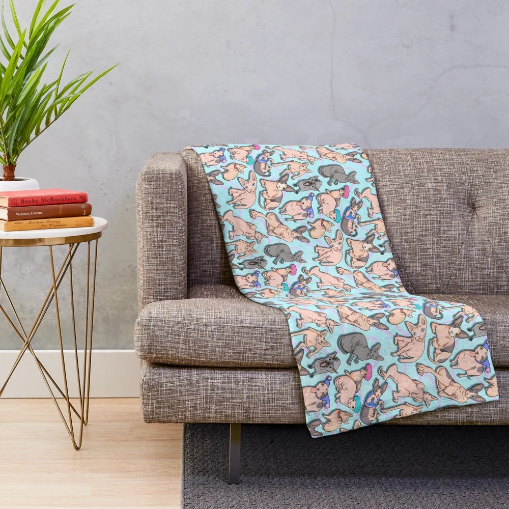 Sphynx cat pattern plush blanket with diamond design