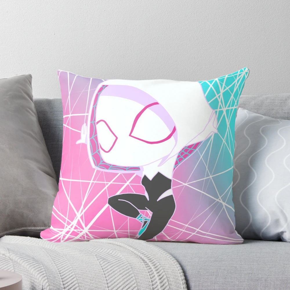 Spider-Gwen superhero pillow featuring the Marvel character Gwen Stacy as the Ghost Spider
