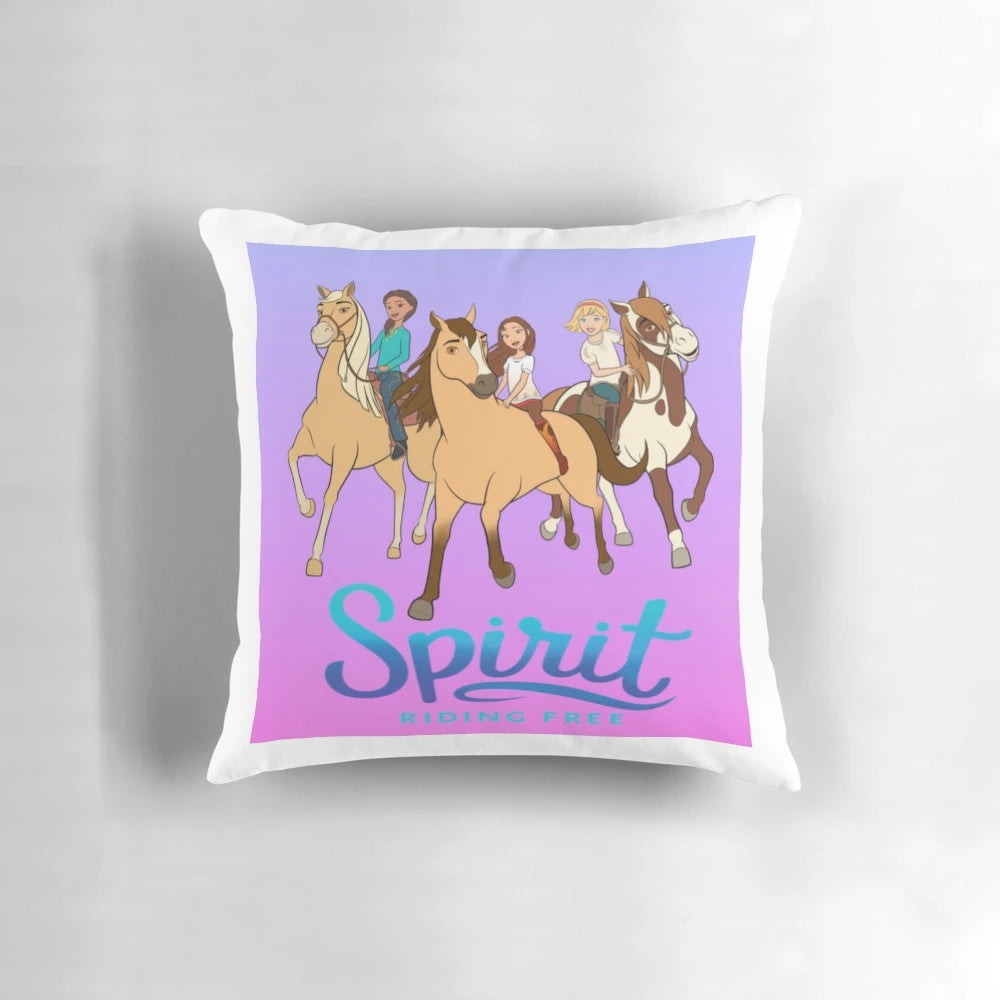 Soft, comfortable Spirit Riding Free-themed horse pillow for home decor
