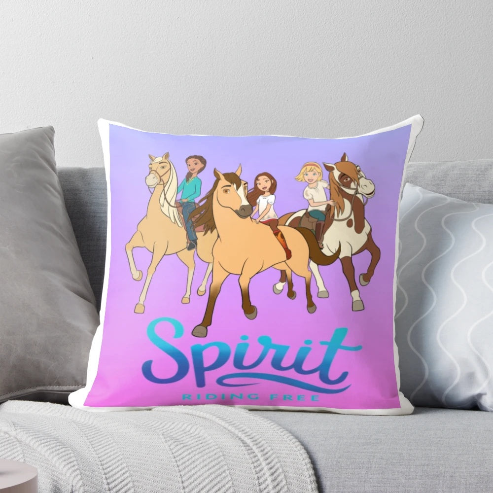 Soft, comfortable Spirit Riding Free-themed horse pillow for home decor