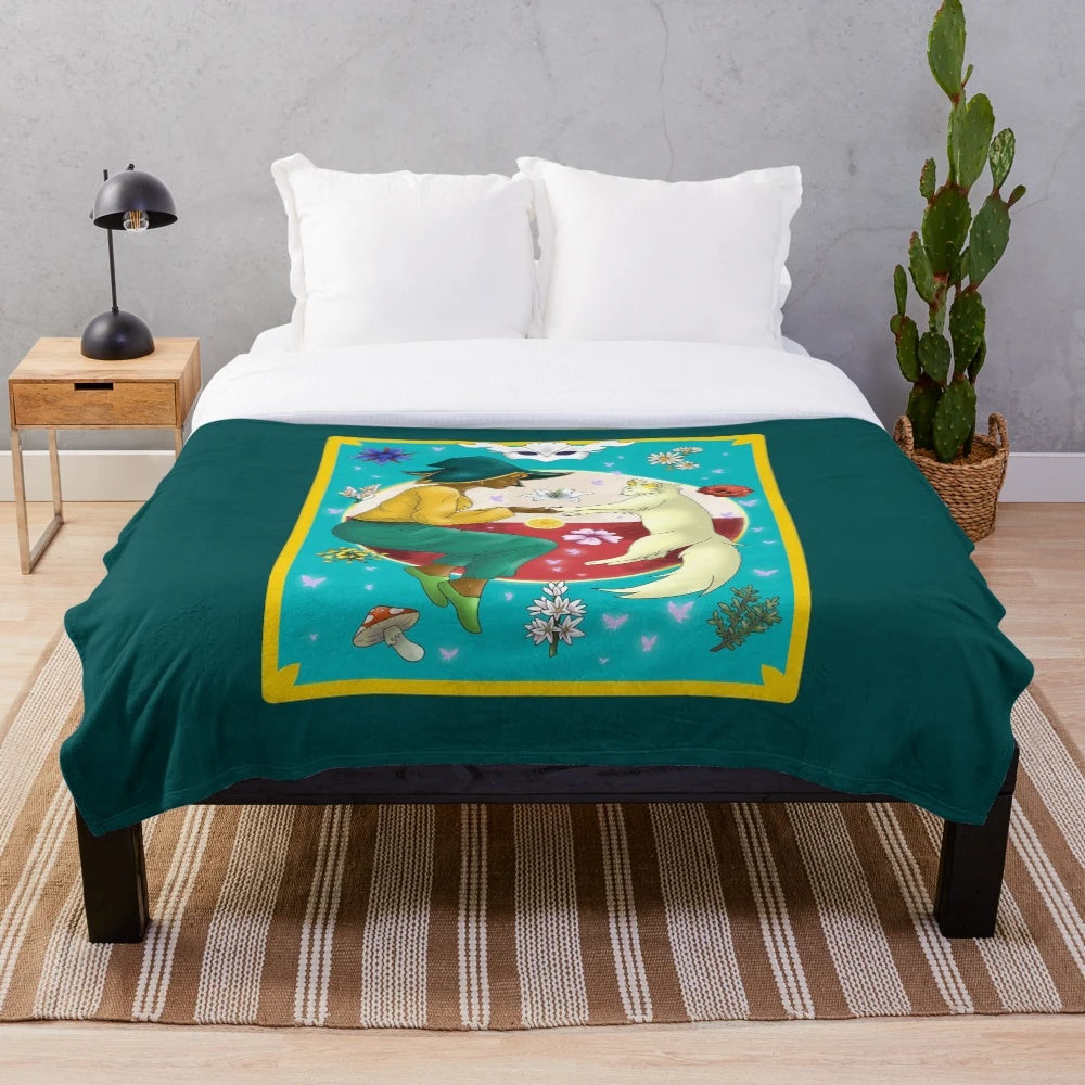 Spiritfarer inspired plush blanket featuring floral design