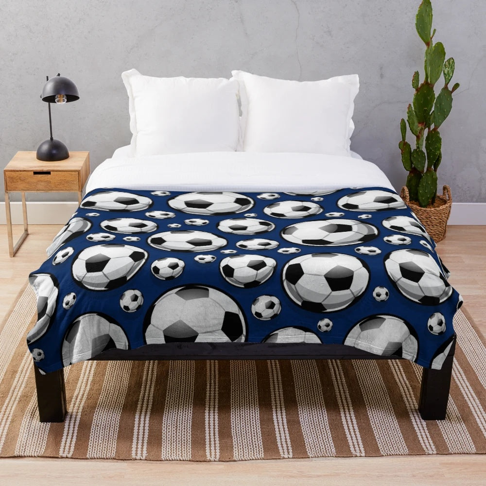 Blue Football Pattern Sports Plush Blanket