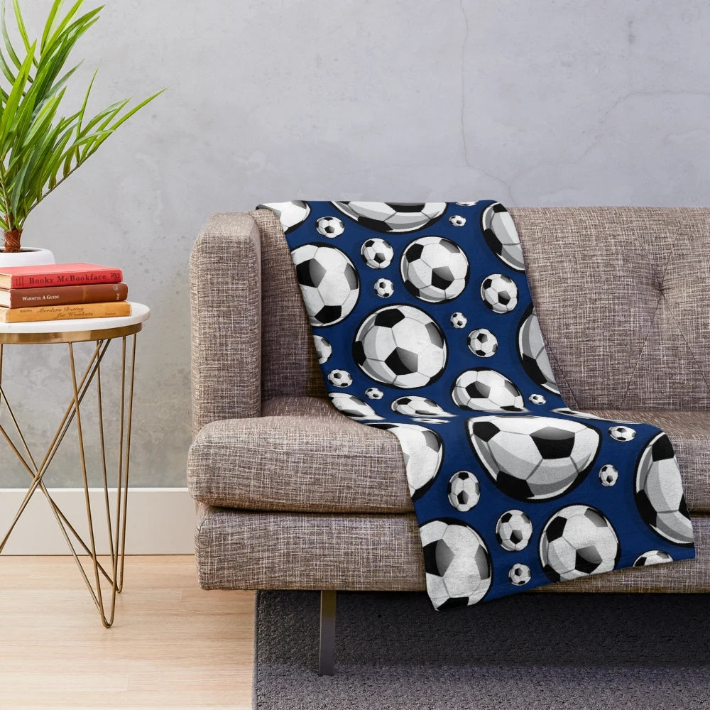 Blue Football Pattern Sports Plush Blanket