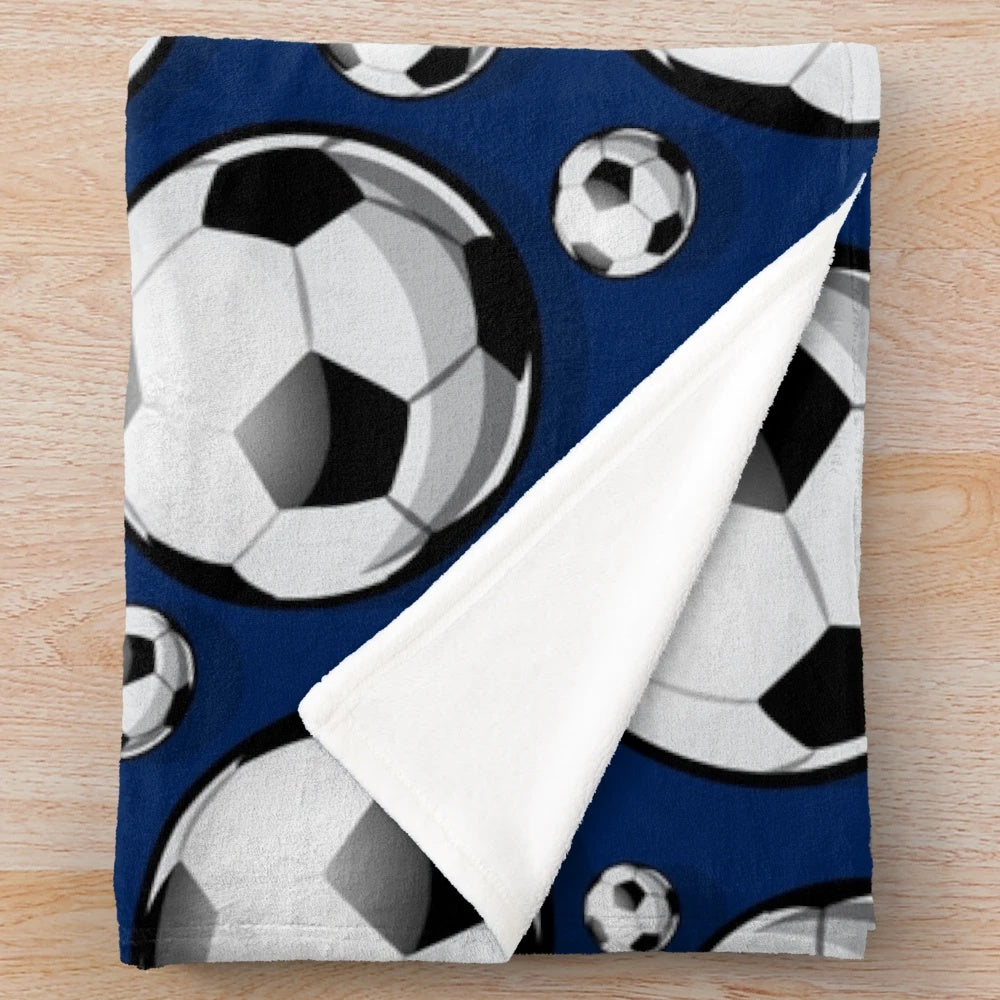 Blue Football Pattern Sports Plush Blanket