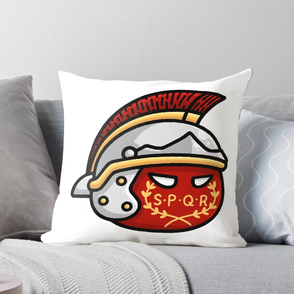 A soft, plush pillow featuring a cute illustration of a Roman Empire Countryball with the SPQR symbol.