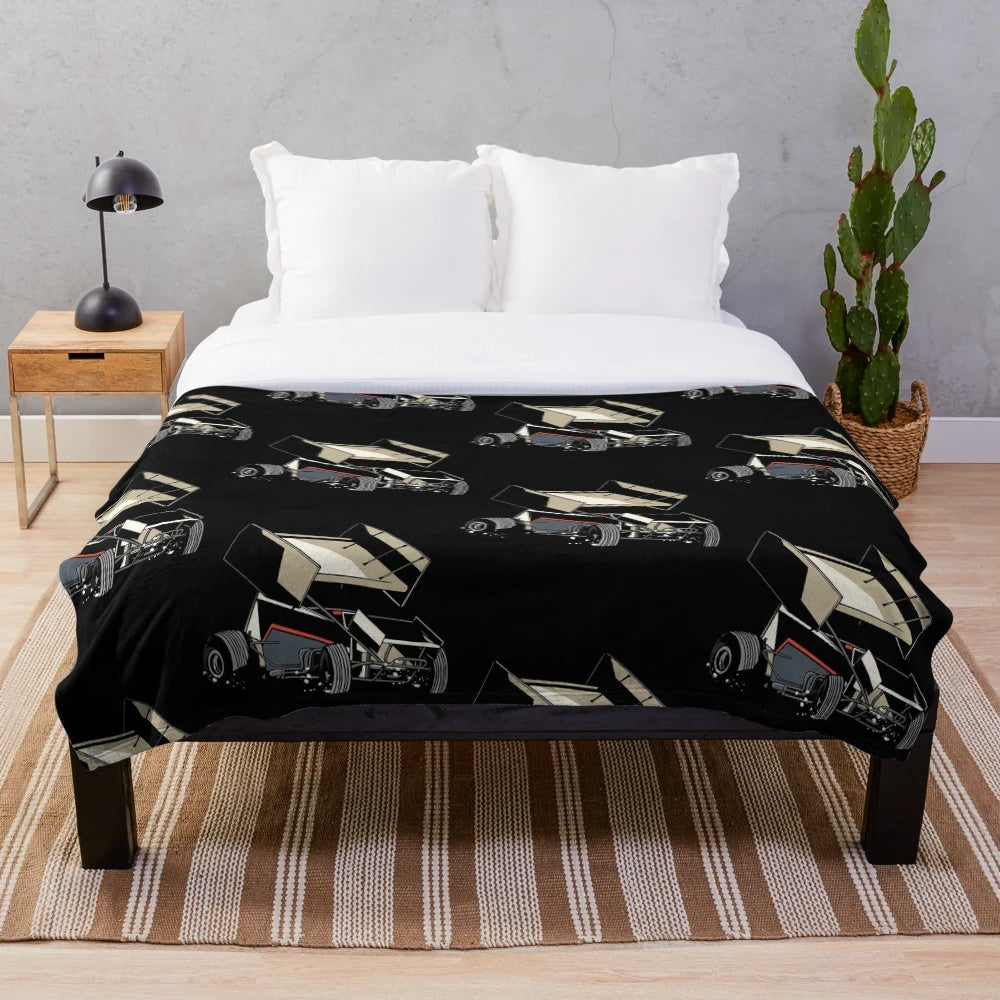 Soft and warm sprint car-themed plush blanket