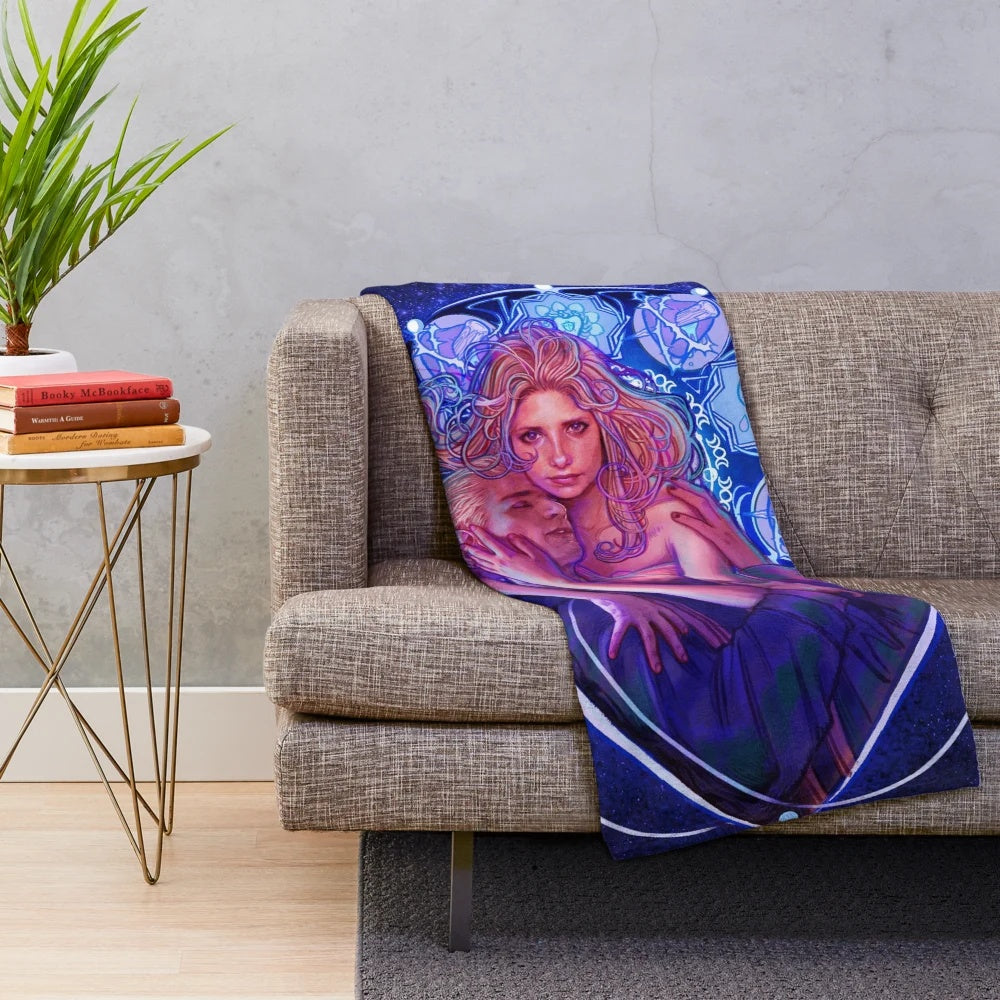 Plush blanket featuring a celestial design inspired by the Spuffy relationship from Buffy the Vampire Slayer