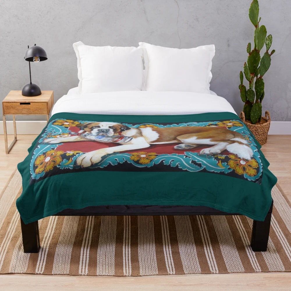 St. Bernard Plush Blanket with Mary Ellen Bilisnansky McmMorrow's Artwork