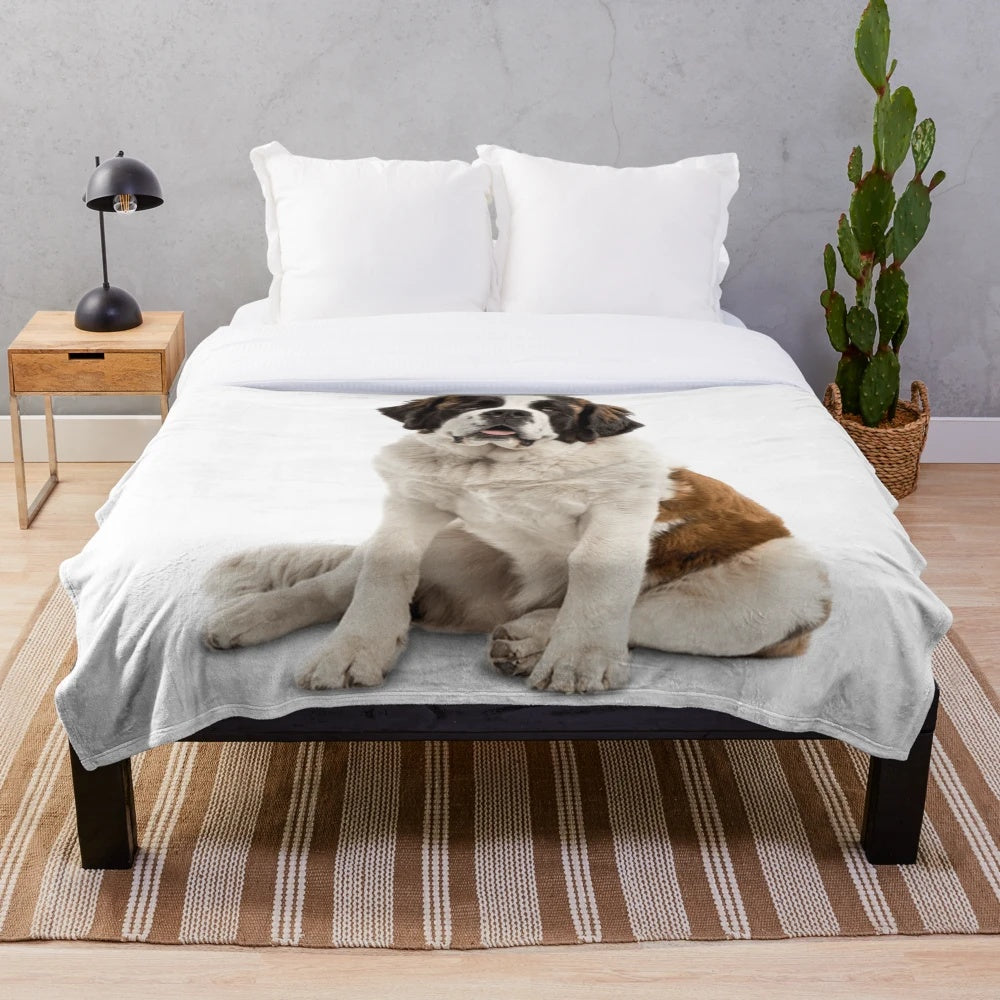 A soft and warm plush blanket featuring a St. Bernard dog