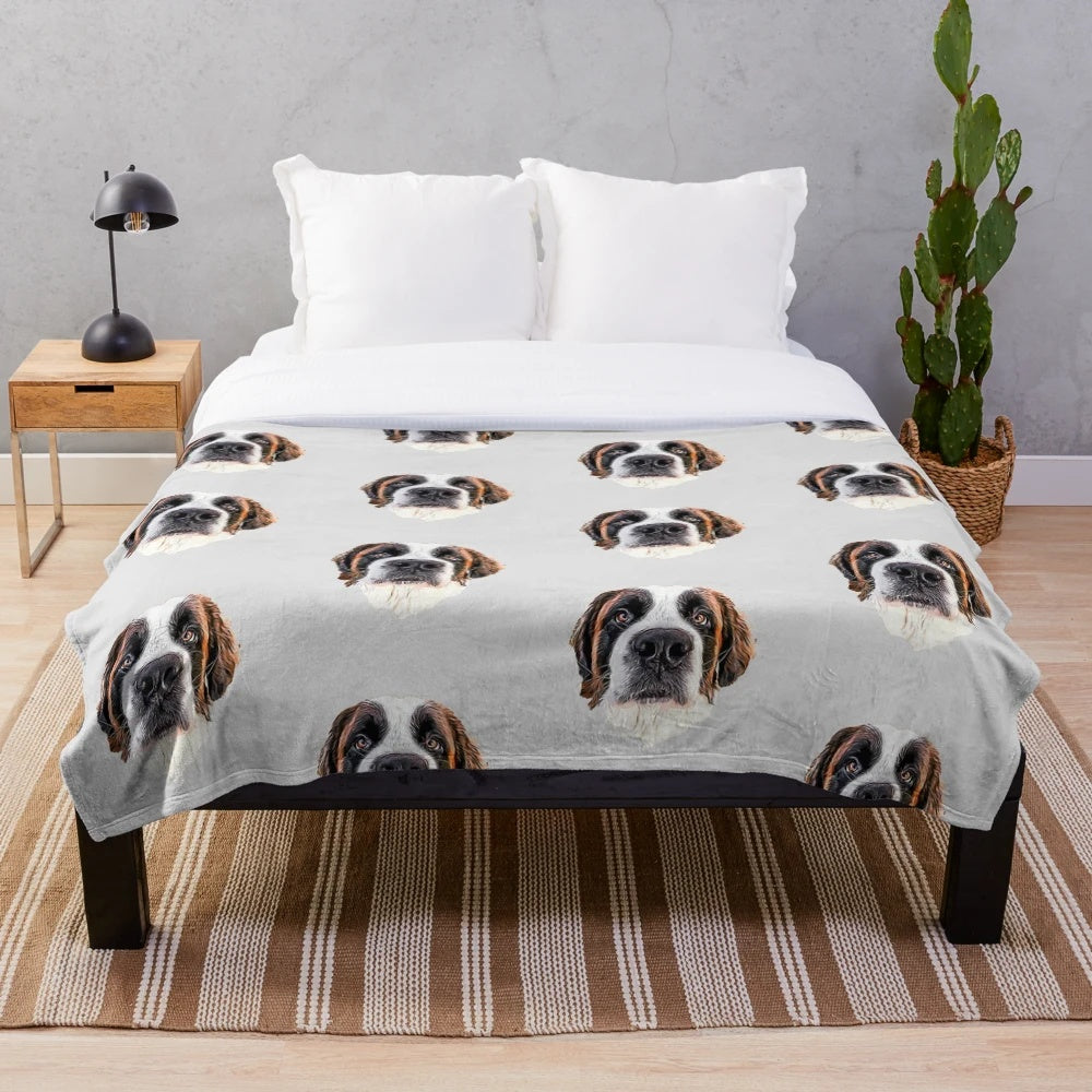 Soft and cuddly plush blanket featuring a cute St Bernard dog illustration