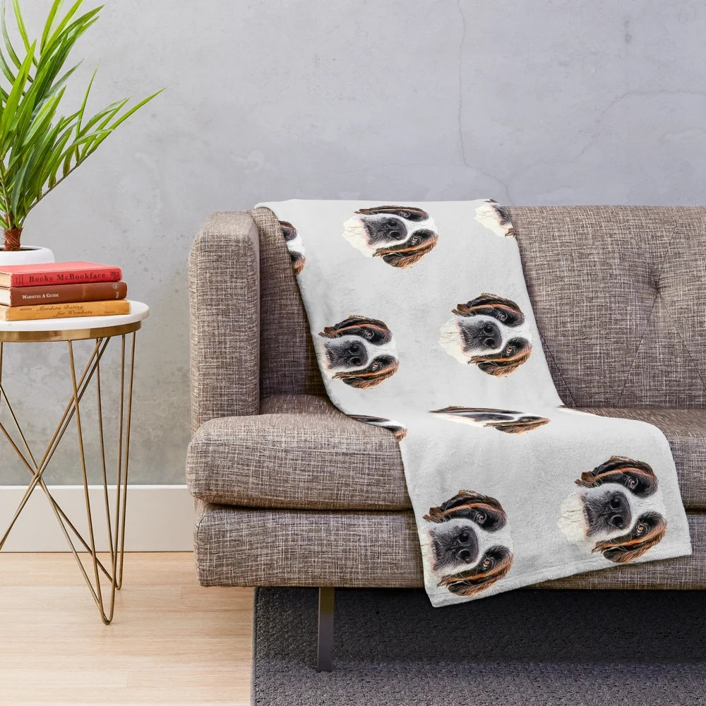 Soft and cuddly plush blanket featuring a cute St Bernard dog illustration