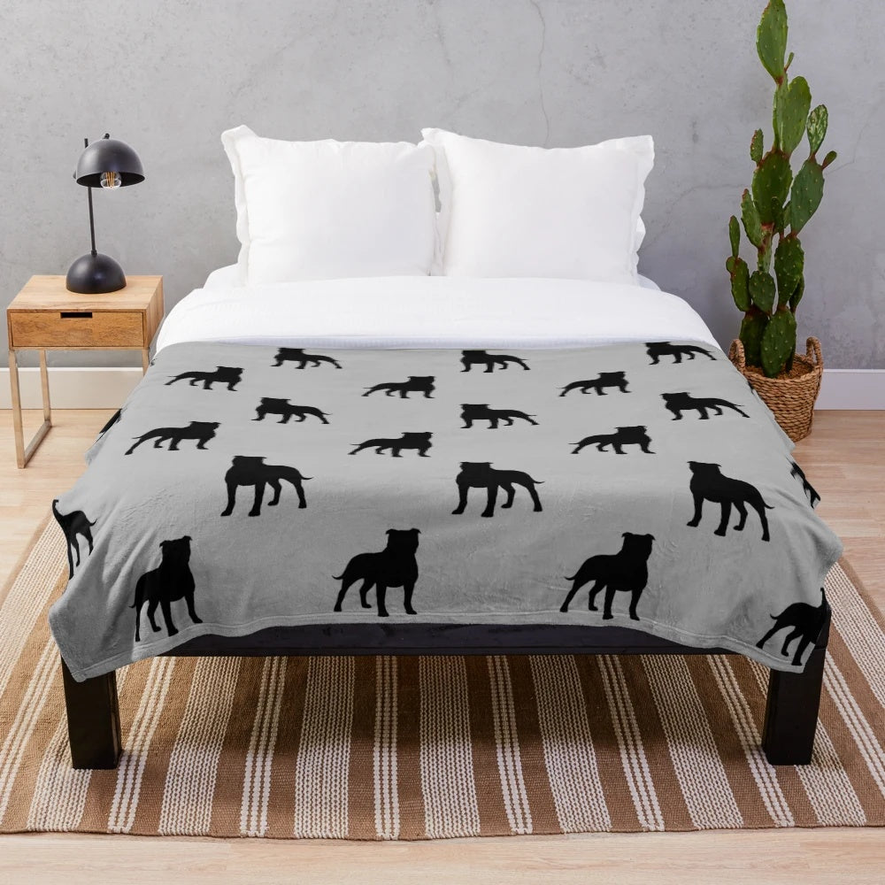 Staffordshire Bull Terrier silhouette design on a soft, plush blanket for pet lovers