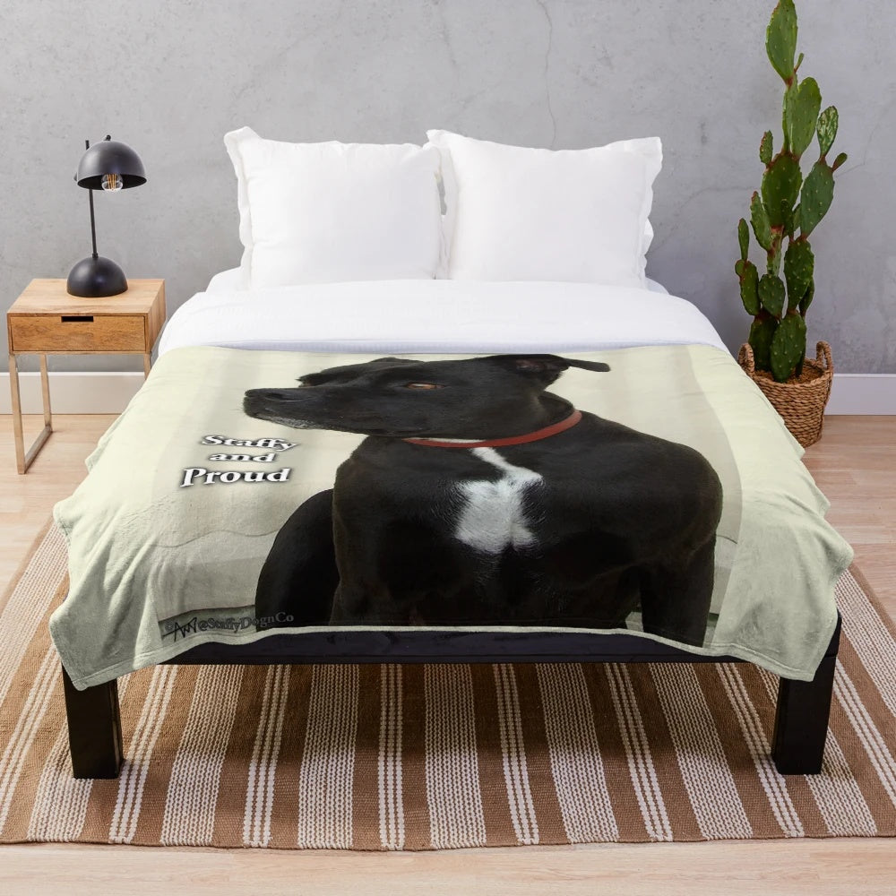 Staffy Plush Blanket with Cute Dog Design