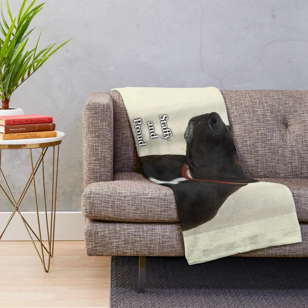 Staffy Plush Blanket with Cute Dog Design