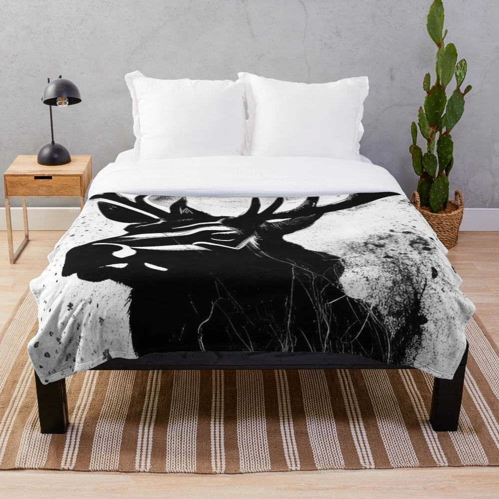 Stag plush blanket with a nature-inspired, mythical design