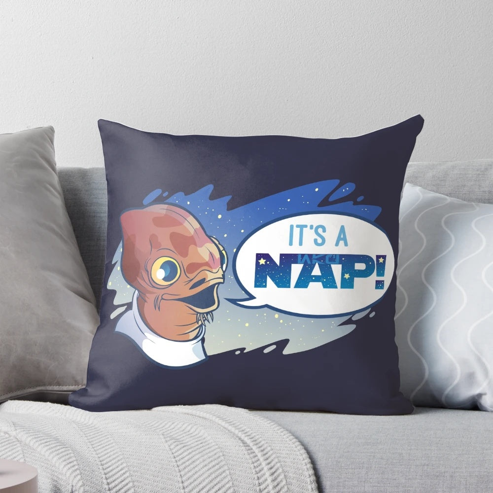 A plush, comfortable pillow inspired by the popular Star Wars character Admiral Ackbar.