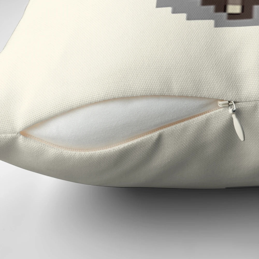 A soft, gray cat-themed pillow inspired by the video game Stardew Valley