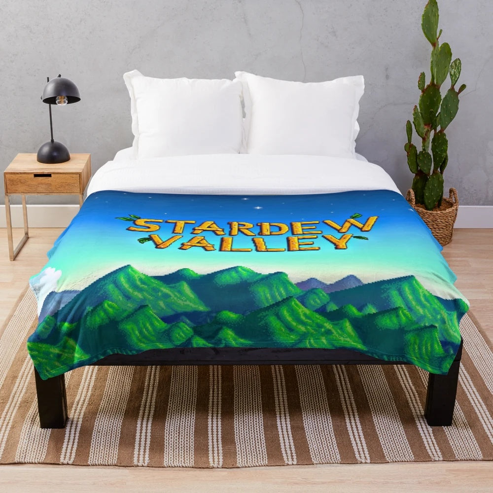 Stardew Valley inspired pixel art plush blanket