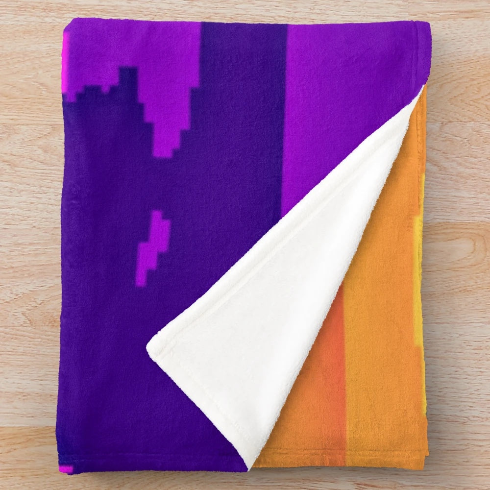Stardew Valley inspired plush blanket featuring 8-bit style junimos