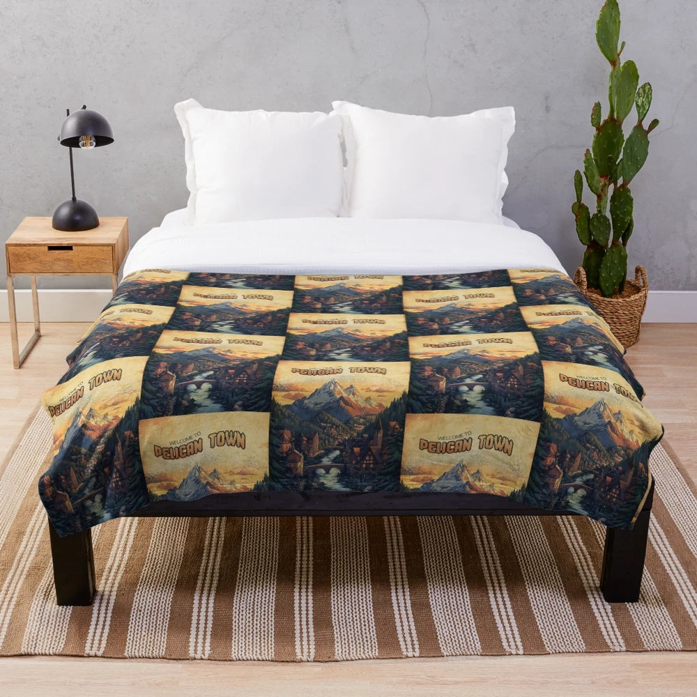 Stardew Valley inspired plush blanket with charming game artwork
