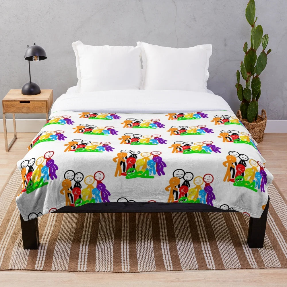 Plush blanket featuring the iconic stick figure characters from Alan Becker's art