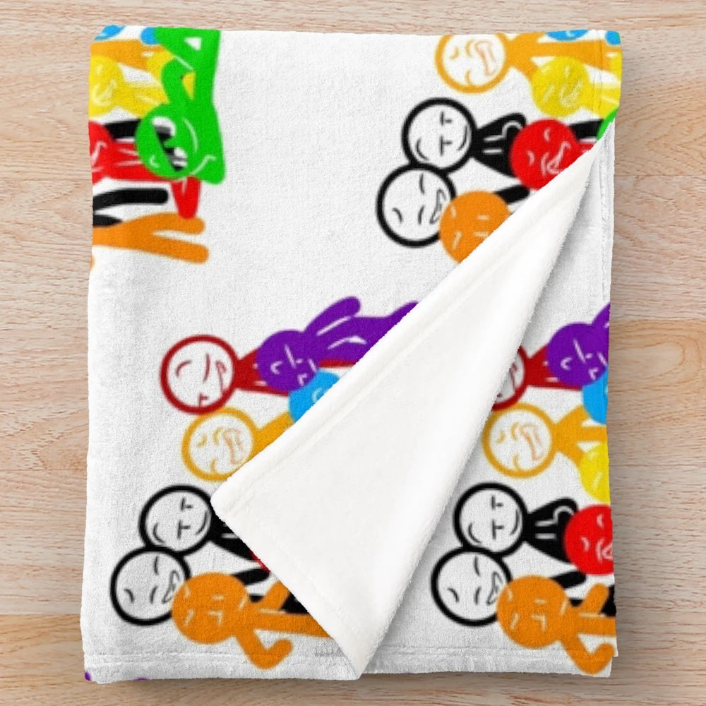 Plush blanket featuring the iconic stick figure characters from Alan Becker's art