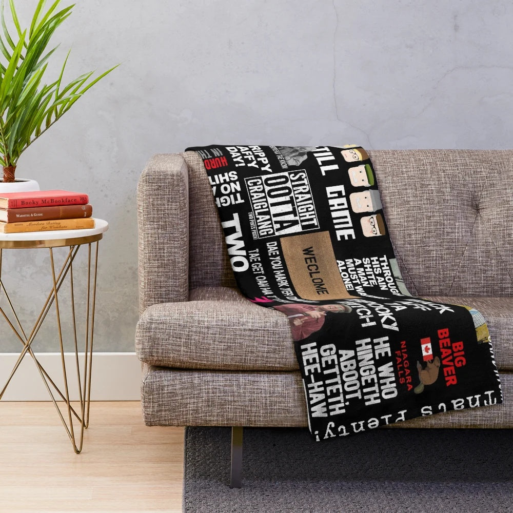 Still Game inspired plush blanket with Scottish comedy design