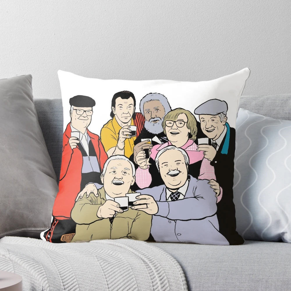 A colorful 'Still Game' themed pillow featuring characters from the popular Scottish comedy series.