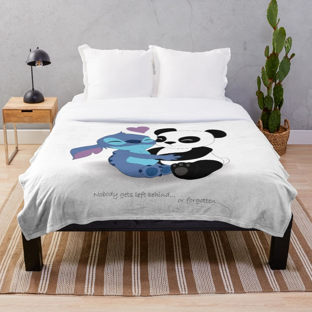 Stitch and Panda plush blanket with a soft, cozy design