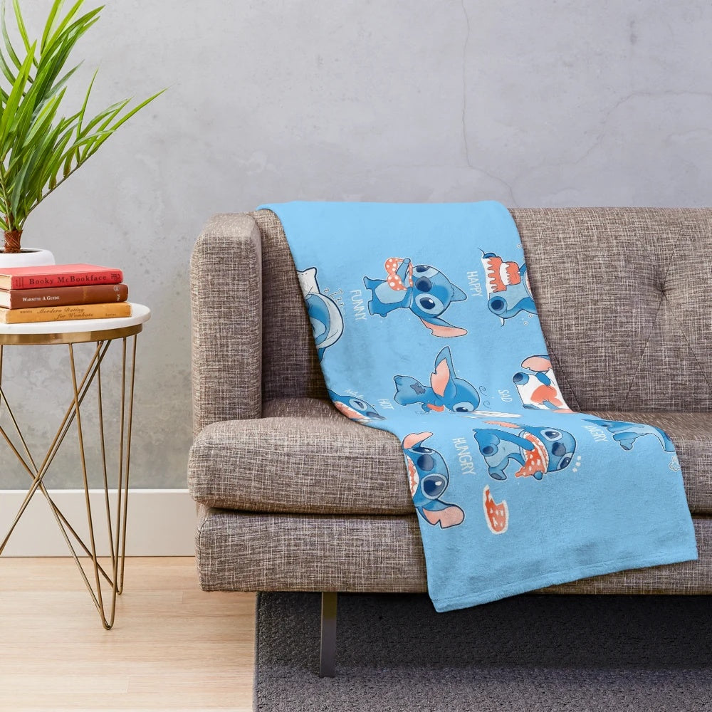 Stitch-inspired chibi emoticon plush blanket