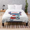 Stitch-themed Christmas plush blanket with cross-stitch design