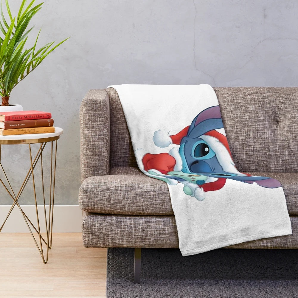 Stitch-themed Christmas plush blanket with cross-stitch design