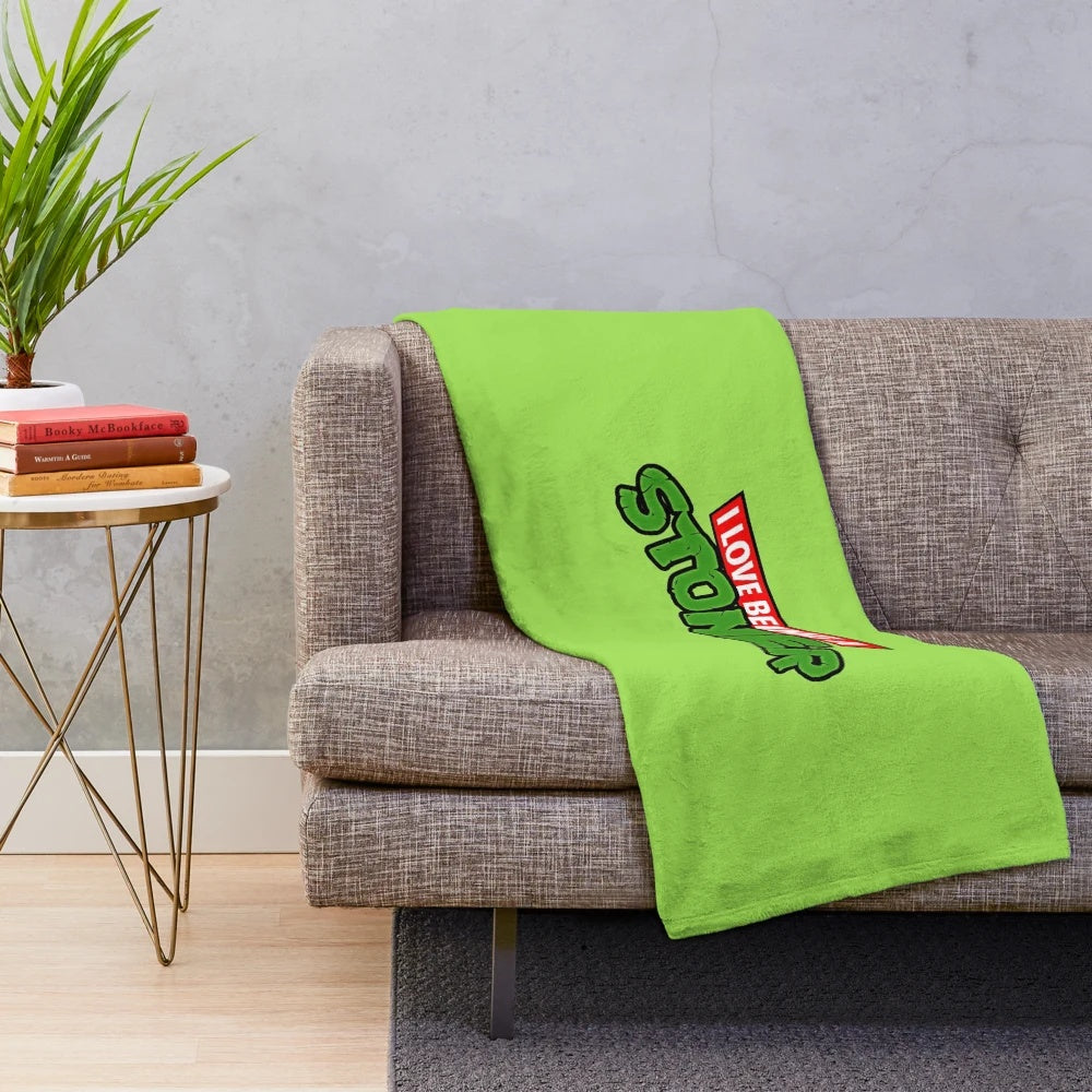 Plush stoner blanket featuring a retro cartoon design with marijuana leaves and characters