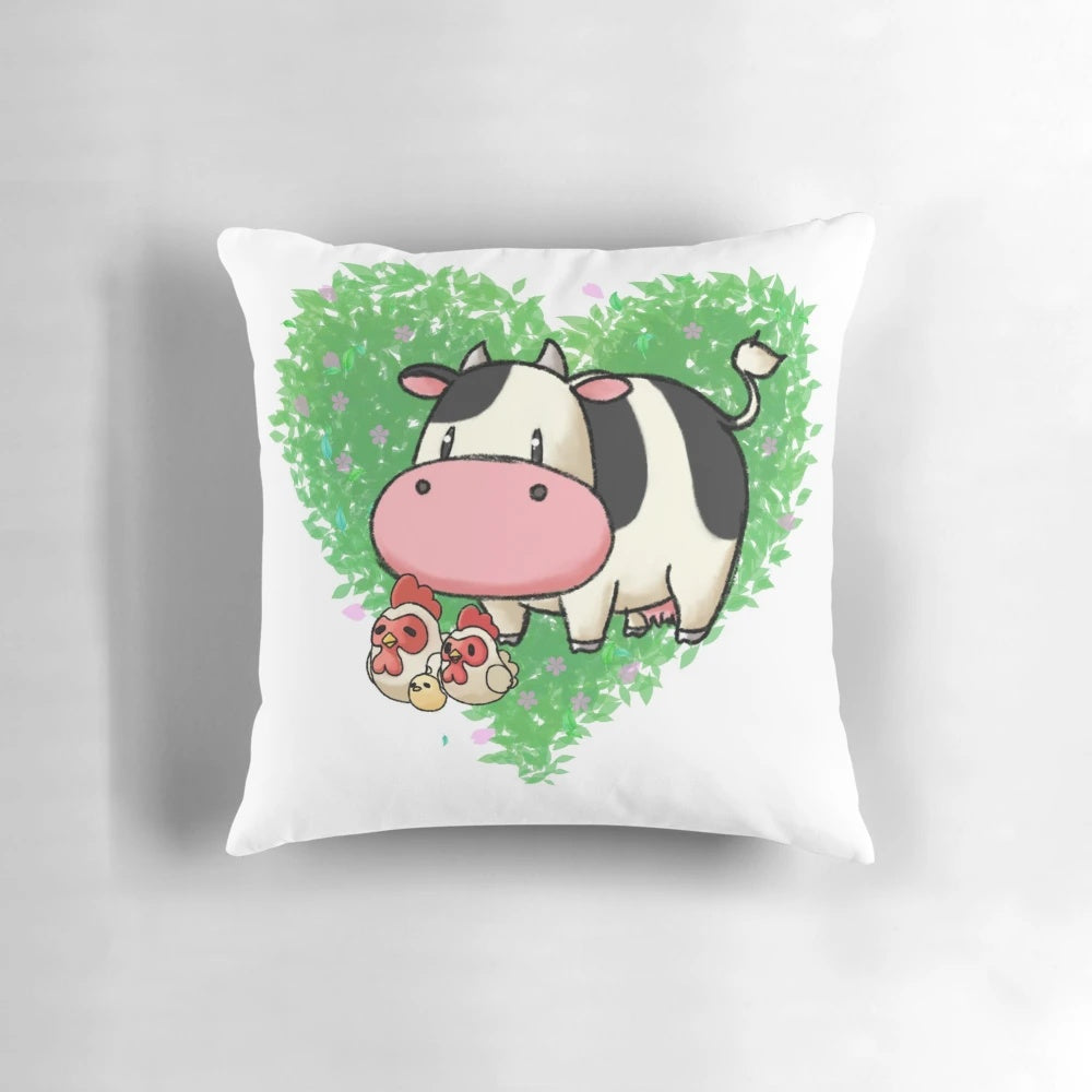 A soft, plush pillow featuring characters and imagery from the beloved "Story of Seasons" (Harvest Moon) video game franchise.