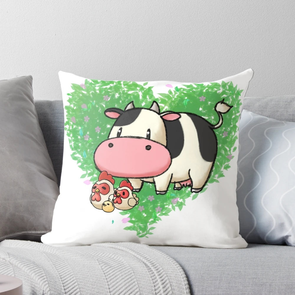 A soft, plush pillow featuring characters and imagery from the beloved "Story of Seasons" (Harvest Moon) video game franchise.