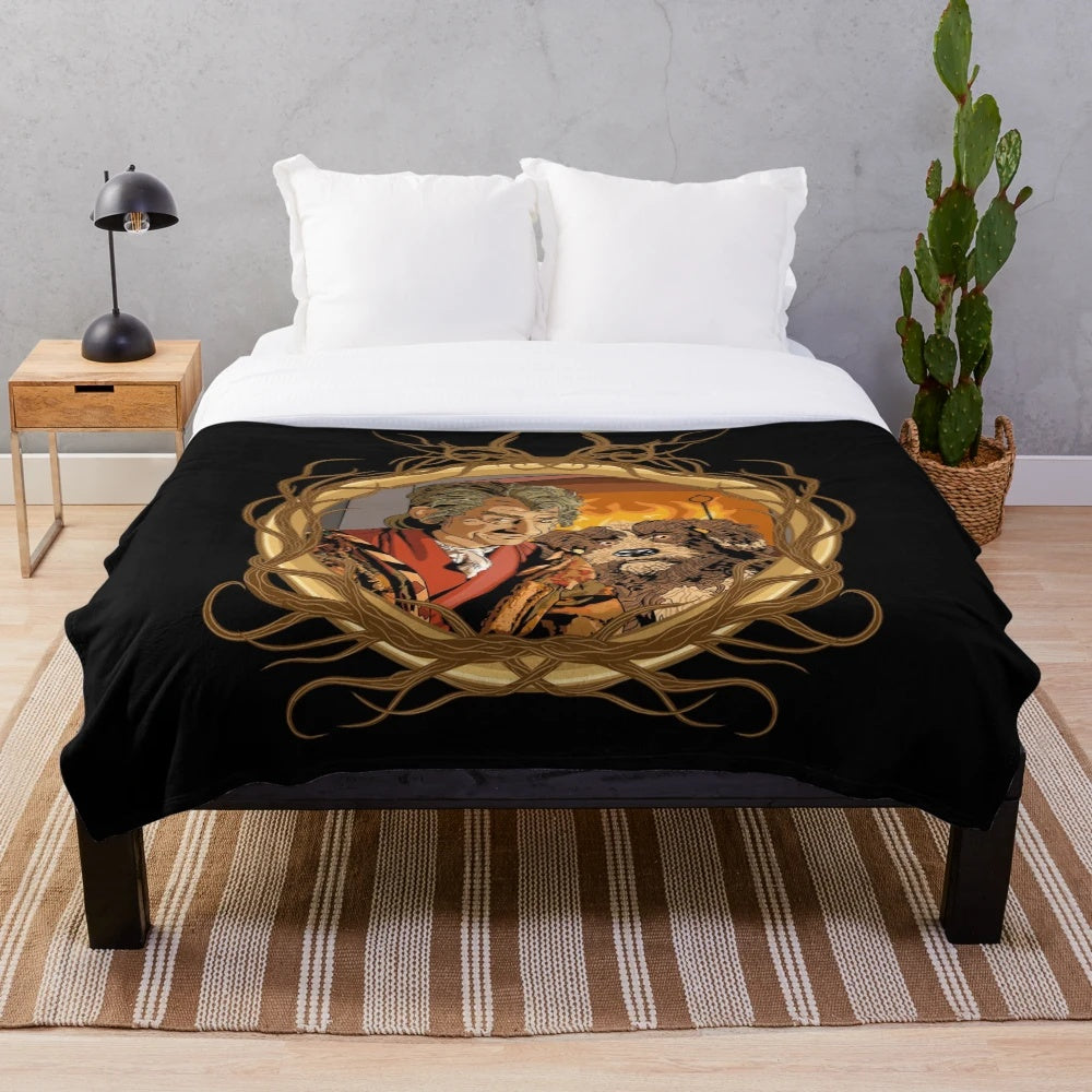 Cozy storyteller plush blanket with retro 80s fantasy inspired design