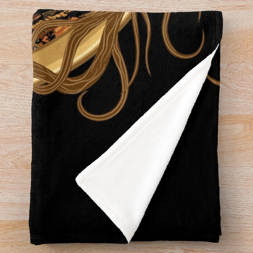 Cozy storyteller plush blanket with retro 80s fantasy inspired design