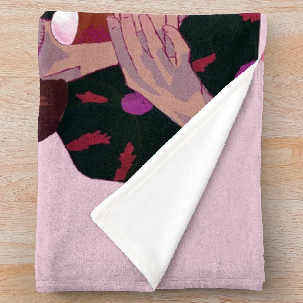 Stranger Things inspired plush blanket featuring characters Eleven and Max