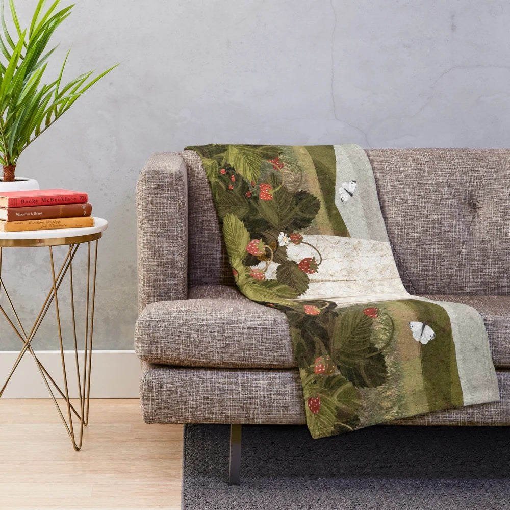 Strawberry fields plush blanket with nature motifs