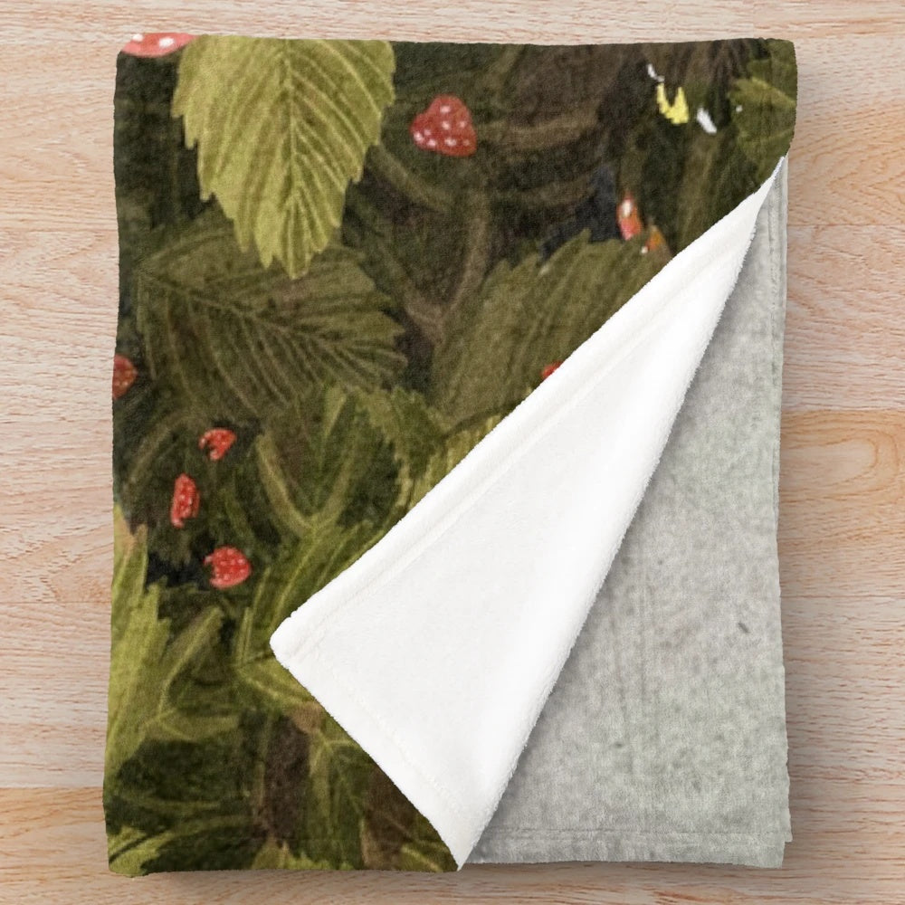 Strawberry fields plush blanket with nature motifs
