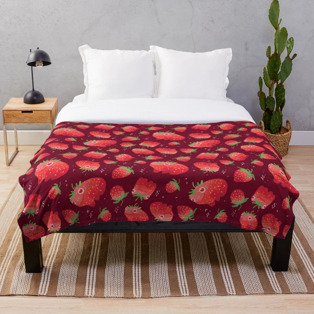 Soft and warm strawberry frog patterned plush blanket