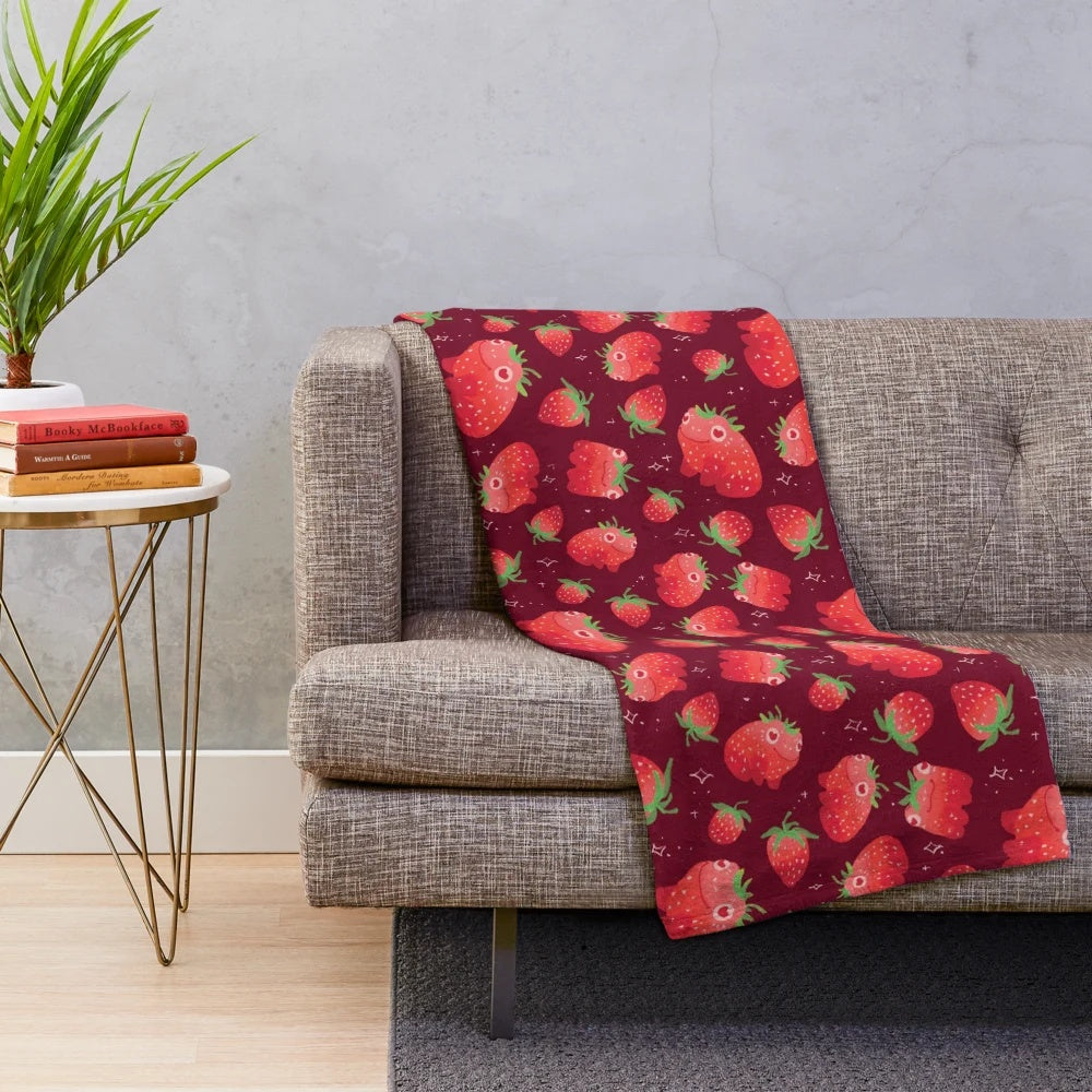 Soft and warm strawberry frog patterned plush blanket