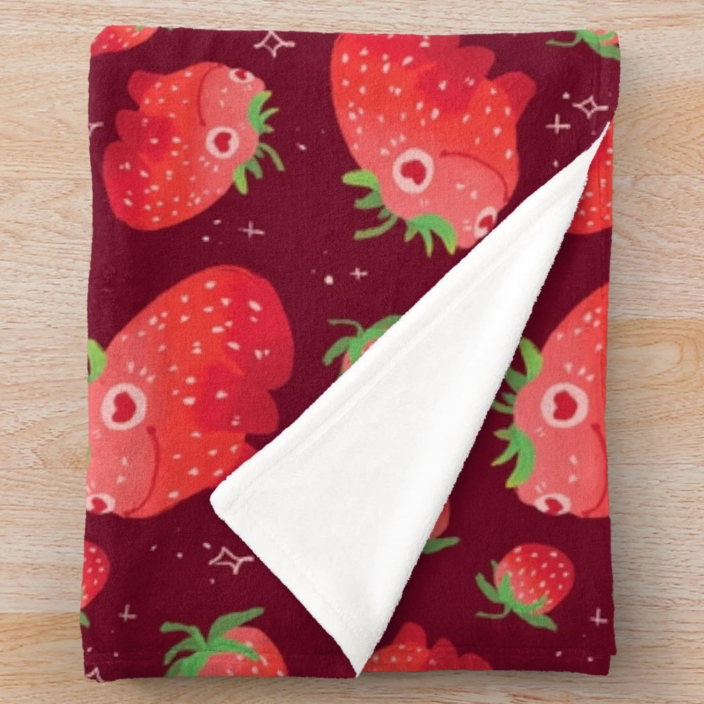 Soft and warm strawberry frog patterned plush blanket