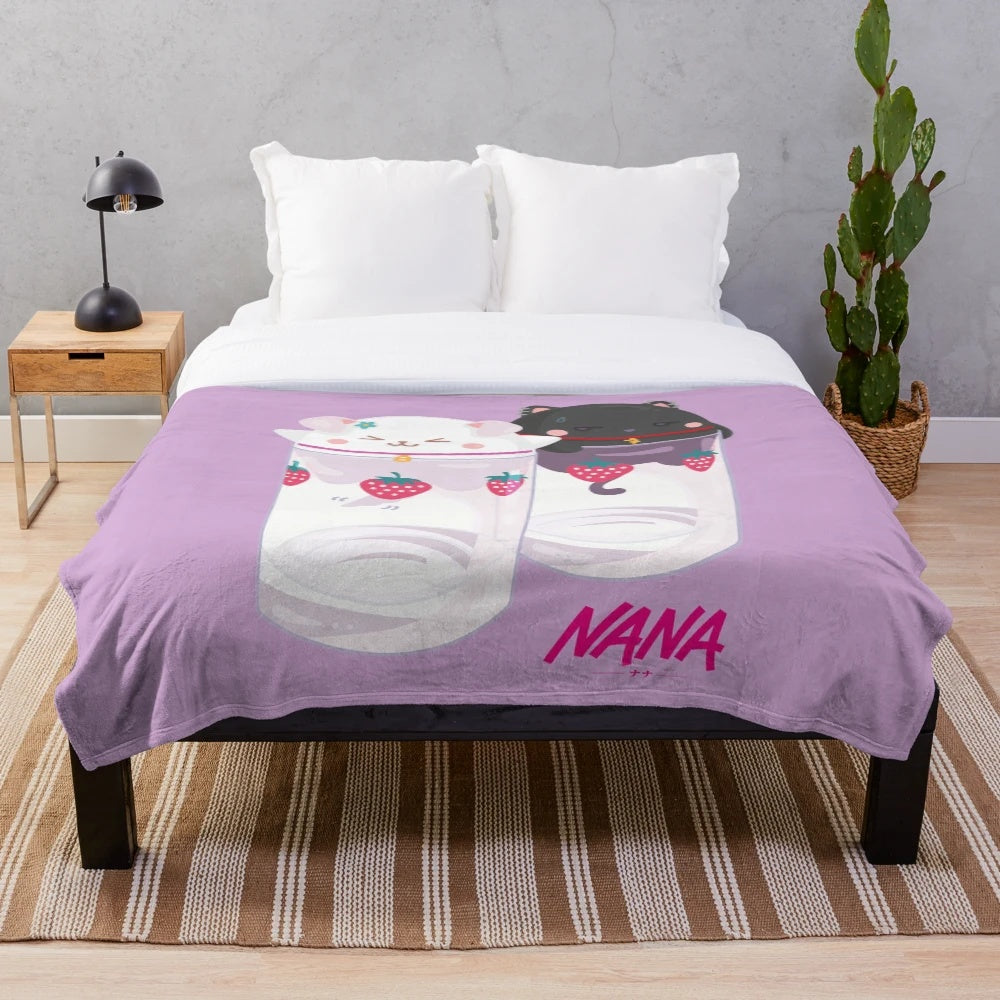Nana and Hachiko strawberry glasses plush blanket