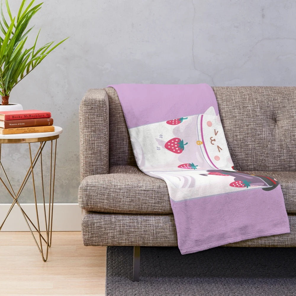 Nana and Hachiko strawberry glasses plush blanket
